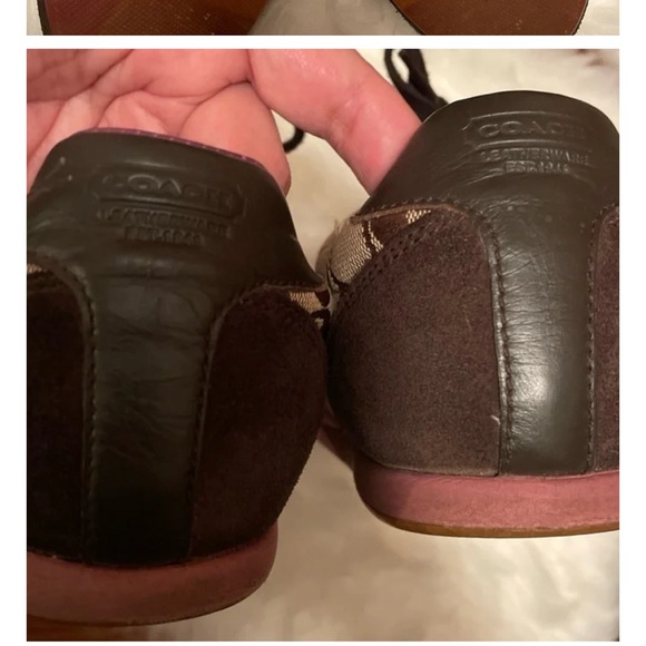 Coach fashion sneakers sz 10 brown purple, pink, tan, logo canvas, leather - Picture 4 of 5
